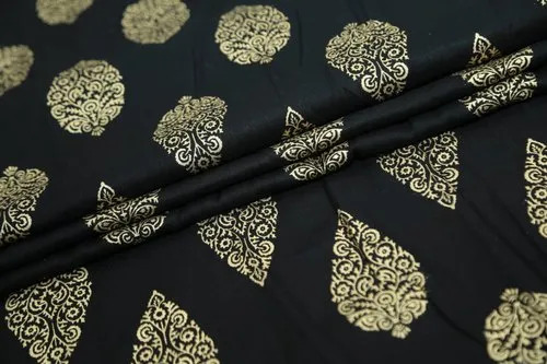 Rayon Golden Printed Fabric - Multi-Color, Shrink-Resistant and Washable for Textile Industry Use