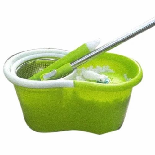 360 Degree Spin Mop - Plastic and Stainless Steel, Standard Size, Green and White | Includes Bucket, Mop Head, Handle, and Refills