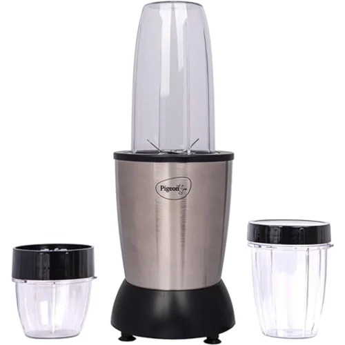 Pigeon Stovekraft Nutri Mixer - 900W Curved Blades, 3 Jars, Silver and Black Plastic Design