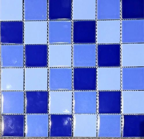 Blue Mosaic Tile - Ceramic Mosaic, 1x1 Feet Size, Multi Color, Gloss Finish | Durable, Wear-Resistant, Fine Finished, Polished Surface