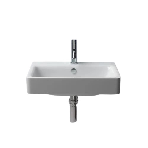 Ceramic Wash Basin - Durable One Piece Design, Fine Finished Polished Surface, Customized Size, Rectangle Shape, Wall Mounted Installation, Long Lasting Quality, Plain White Appearance
