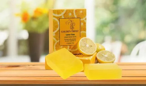 Golden Treez Organic Bath Soap - Solid Square Lemon Glycerine, Pale Yellow Color, Middle Foam | Ideal for Female Use