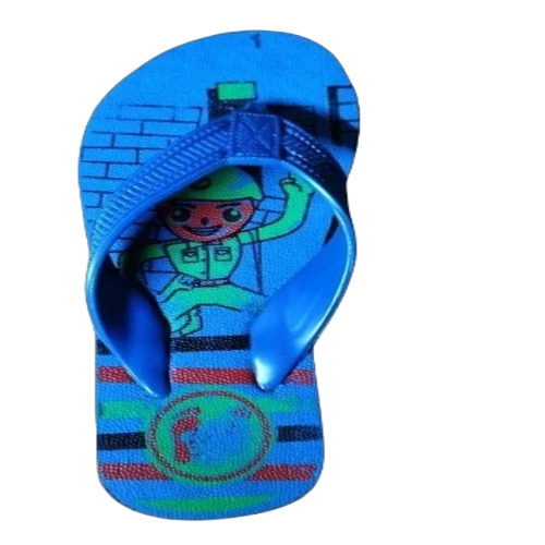 Kids Rubber Slippers - Unisex Printed Flip Flop Design, Lightweight Blue Color, Size 1