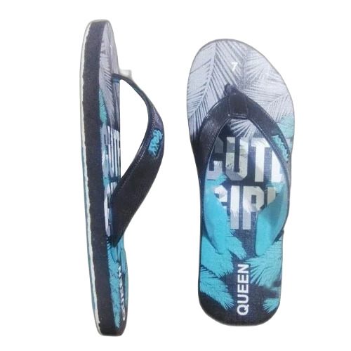 Ladies Daily Wear Slippers - Rubber, Size 6, Black/White/Blue | Lightweight, Fancy Flip Flop Style, Perfect for Casual Summer Wear