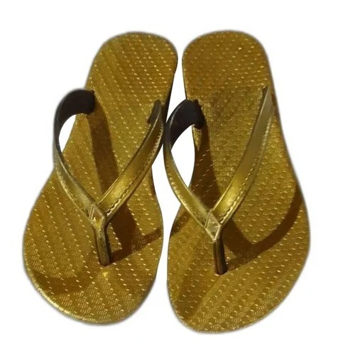 Ladies Golden PVC Slippers - PVC, Size 6, Golden Color | Lightweight, Fancy Style, Plain Pattern, Ideal for Casual Summer Wear