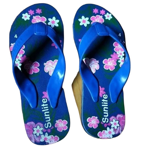 Ladies Rubber Slipper - Light Weight, Flip Flop Style, Size 4, Plain Blue Pattern | Ideal for Casual Summer Wear