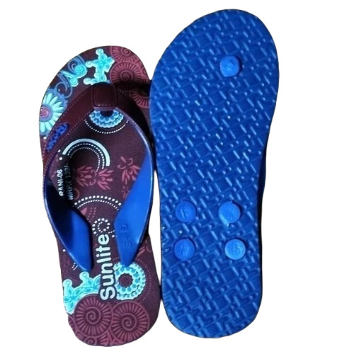 Ladies Fancy Casual Slippers - Rubber, Size 6 | Lightweight, Dark Purple and Blue Color, Plain Design