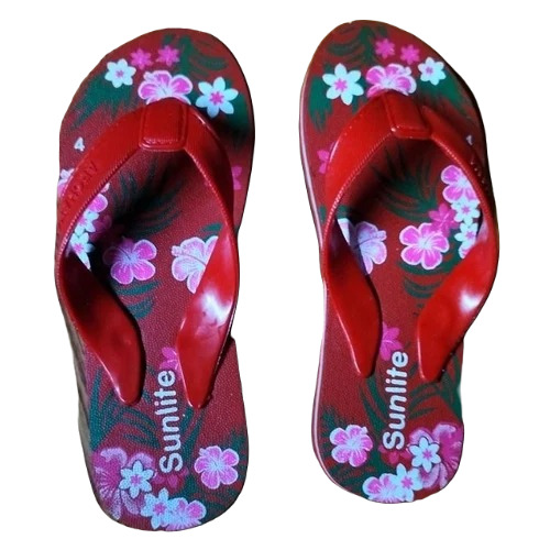 Ladies Rubber Flip Flops - Size 4, Red Color | Lightweight Design, Fancy Style for Casual Wear