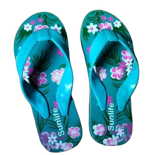 Ladies Fancy Rubber Slippers - Size 4, Green and Brown Colors | Lightweight Casual Flip Flops