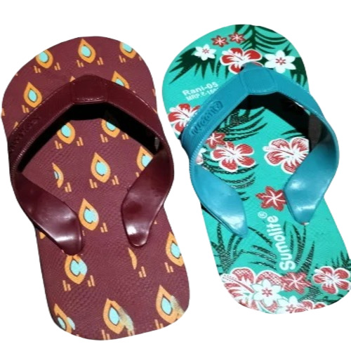 Ladies Fancy PVC Slippers - Size 6, Brown & Green | Light Weight, Summer Casual Wear Flip Flops