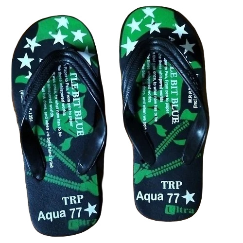 Men Casual Slippers - Rubber, Size 8 | Green and Black Printed Flip Flops, Lightweight Design for Summer Wear