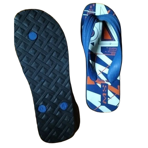 Men Rubber Slippers - Casual Style, Printed Pattern, Lightweight, Size 7, Blue and Orange