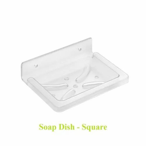 Acrylic Soap Dish - Square Design, Transparent Finish | Wall Mounted with Single Compartment, Glossy Texture