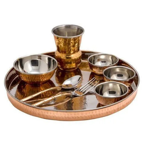 Copper Thali Set - 1.5 Liter, Rust Resistant and Durable Metal Design