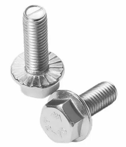 Hex Flange Bolt - Stainless Steel SS202, 8 mm Round Head, Silver Color, Durable, Fine Finished, Polished for Industrial Automobile Use