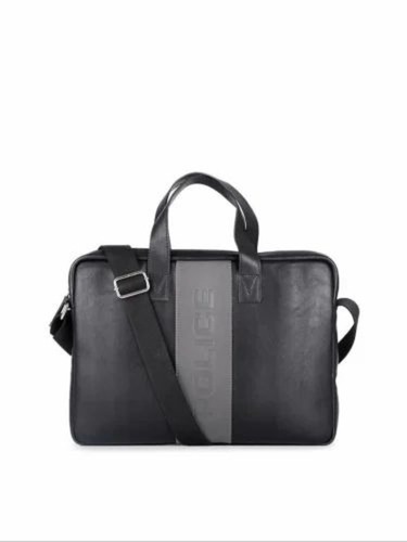 Leather Laptop Bag - Height 27cms, Width 37cms, Depth 9cms | Black Plain Design, Stylish Shoulder Bag for Men