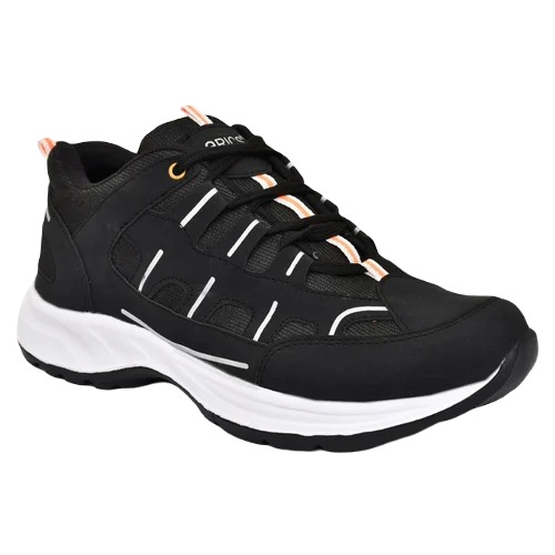 Mens Sporty Running Shoes - Mesh Upper, Lace Closure, Black & Grey, EVA Outsole | Durable, Plain Design for Casual Wear