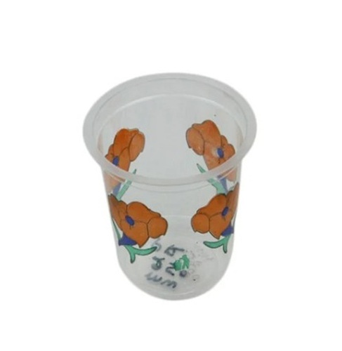 Printed Plastic Glass - 250ml Round Shape, Transparent Color, Ideal for Hotels and Restaurants