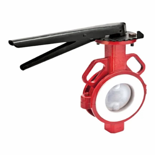 PTFE Sleeved Butterfly Valve - Manual Operation, Wafer End, Size 50 mm to 400 mm, Red Color | Industrial Usage, Available in Pneumatic and Electric Options