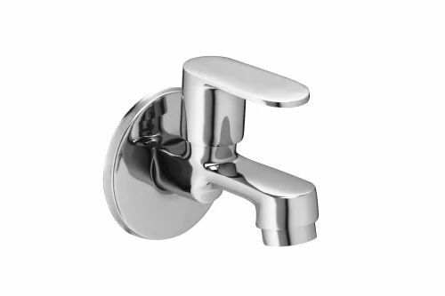 Short Body Bib Cock - Brass Material, Customized Size, Glossy Silver Finish | Durable, Fine Finished, Wall Mounted Design
