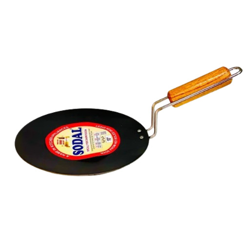 Wire Wooden Handle Concave Iron Tawa - 10 Inch Diameter, Black Color | Made from Grade-1 Iron Sheet, 4mm Thickness, Easy to Clean, PFOA & Lead Free