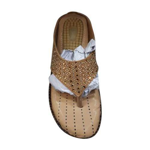Party Wear Ladies Slipper - Leather, Sizes 6-11 | Metallic & Neutral Colors, Soft Cushioned Comfort, Slip-on/strap Style, Flat/wedge Heel Type