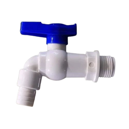 PVC Nozzle Water Tap - 15mm Round Shape, White & Blue Glossy Finish | Durable and Fine Finished Design