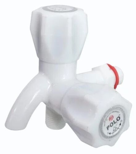 Two Way Bib Cock - PVC, 15mm Size, Glossy White Finish | Durable, Fine Finished, Wall Mounted, Round Shape