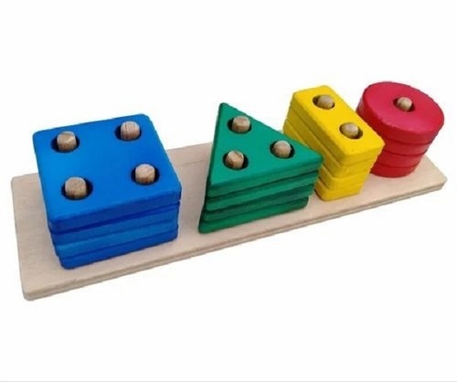 Wooden Shapes Column Matching - Pine Wood, Multicolor, Educational Toy for Ages 7-10 | Unisex Design for Home Play, Engaging Board Style