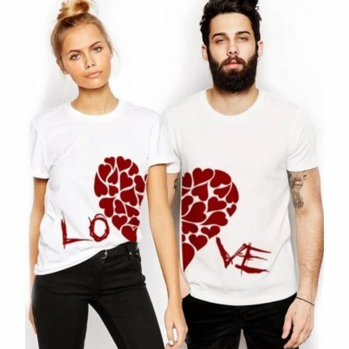 Custom Couple T Shirts - Poly Viscose, Customized Size, Multicolor Print | Attractive Design, All Fit Types