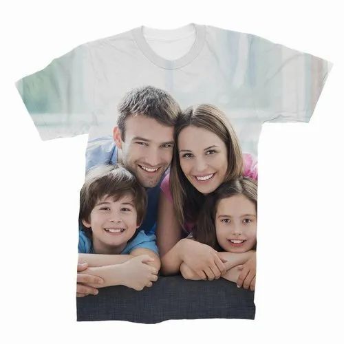 Customized Photo Printed T Shirts - Polyester, Medium Size, Multi-color, Half Sleeves, Round Neck | Attractive Plain Design