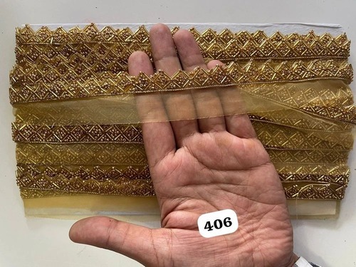 Cutdana Fancy Lace - Net Fabric, 9 Meter Length x 1 Inch Width, Golden Color | Customizable Design, Good Quality, Printed Pattern