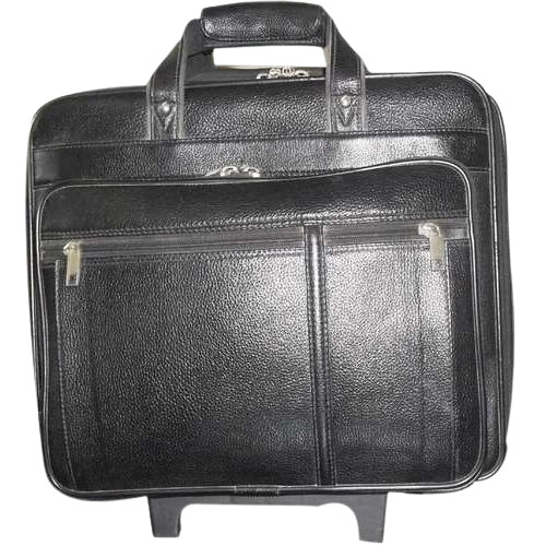 Leather Trolley Bag - 25 L Capacity Polished Finish | Attractive Design Durable and Comfortable Black Color Zipper Closure 1-Year Warranty