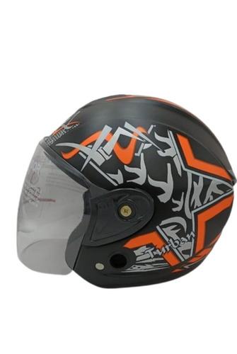 Open Face Helmet - ABS Material, Size 580mm | Black & Orange Color, Fine Finished, Durable Design, 1 Year Warranty