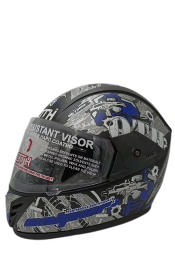 Printed Full Face Helmet - Abs Material, 580 Mm Size, Black & Blue Color | Durable, Fine Finished, Very Good Quality, 1-year Warranty
