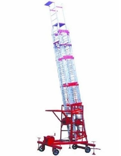 Tiltable Tower Ladder - Aluminium, 50ft Height, 6x4ft Dimensions, Multi-color , Slip Resistant And Durable, Self-supported With 4 Wheels