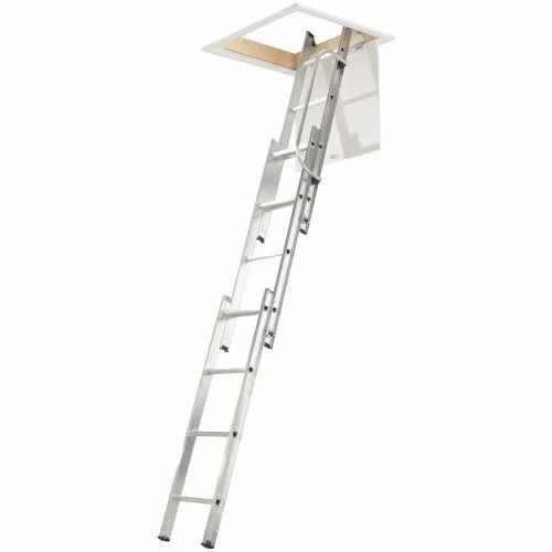 Aluminium Anodised Wall Supported Ladder - 15ft Silver Polished Finish | Slip Resistant Durable Design