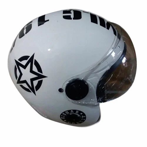 White Open Face Motorcycle Helmet - Plastic Medium, Black & White Printed | Durable, Fine Finished, 1 Year Warranty