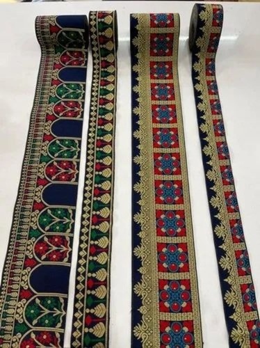 4 Inch Repiyar Lace - Zari, Multi Color, Designer Pattern | 5 Piece Packaging, Customizable Design, Good Quality Work Type