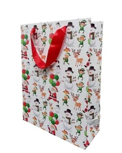 Christmas Laminated Paper Bag - 30x22x8 cm, Multicolor with Glossy Finish, Recyclable Design and Customizable Patterns