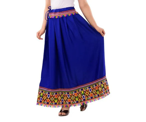 Embroidered Cotton Skirt - 150 GSM, Free Waist Size | Navy Blue, Skin Friendly Fabric, Casual Wear for Ladies