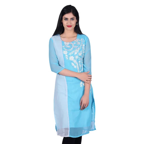 Embroidered Georgette Kurti - Color: Sky Blue