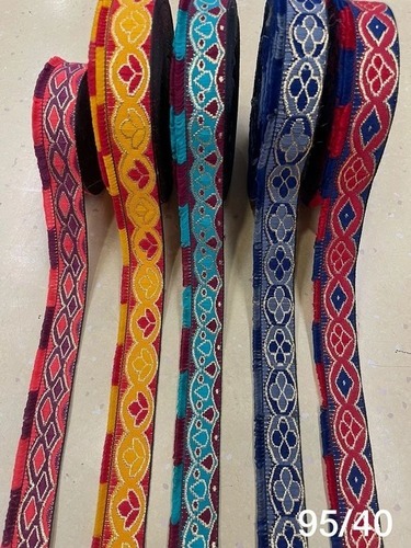 Fancy Zari Lace - Velvet Material, 3m Length, 2.5 Inch Width, Golden Color | Printed Design, Good Quality, Customizable Options