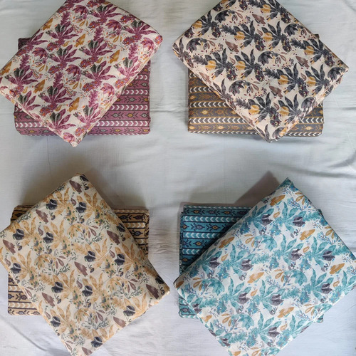 Floral Cotton Fabric - Ajrakh Cotton Printed, Multi-Color Washable and Shrink-Resistant Textile Fabric