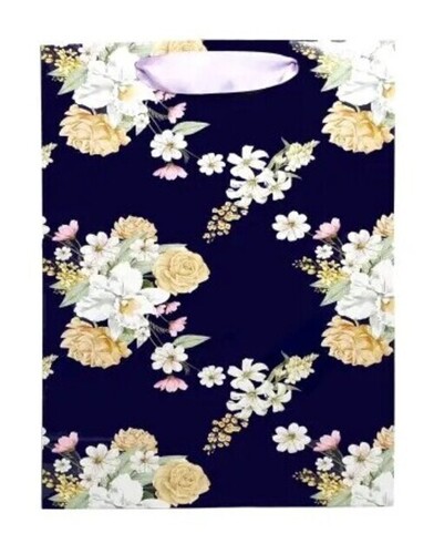 Flower Print Laminated Paper Bag - 30x23x9 cm, Multicolor Design for Gifting | Recyclable Material, Customizable Sizes and Patterns, Rope Handles