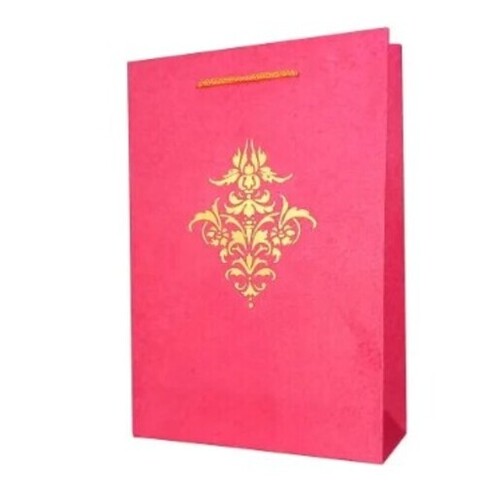 Handmade Pink Paper Gift Bag - 30 x 23 x 8 cm, 2 kg Capacity, Recyclable Material, Customizable Designs & Rope Handle