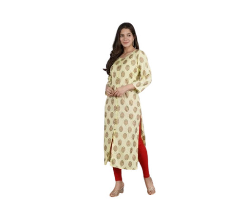 Ladies Regular Fit Cotton Kurti - Trendy 3-4th Sleeve, Printed Design | Quick Dry, Skin Friendly, Machine Washable