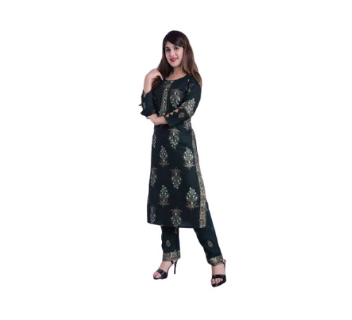 Ladies Printed Kurti - Cotton, Sizes Xs To Xxl, Black | Trendy 3-4th Sleeve, Quick Dry, Skin Friendly, Casual Wear