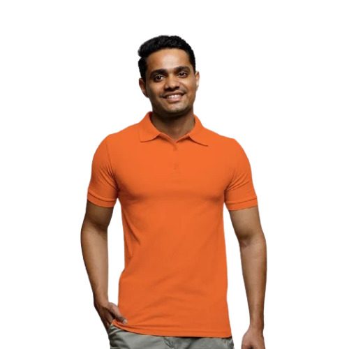Cotton Half Sleeve Polo T-Shirt - Large Size, Vibrant Orange Color | Classic Collar Design, Soft and Breathable Fabric