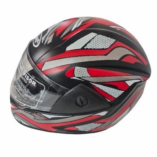 Printed Full Face Motorcycle Helmet - Polycarbonate Material, Customized Size, Red & Black Color | New Condition, Very Good Quality, Durable Finishing, 1 Year Warranty